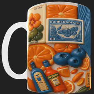 This mug captures the symphony of sliced oranges and vibrant fruits as the "cantata" (a musical composition), harmonizing with the cool blue waves, pool balls, and Yankees cap for a playful contrast—evoking a retro pop-art serenade to summer nostalgia.