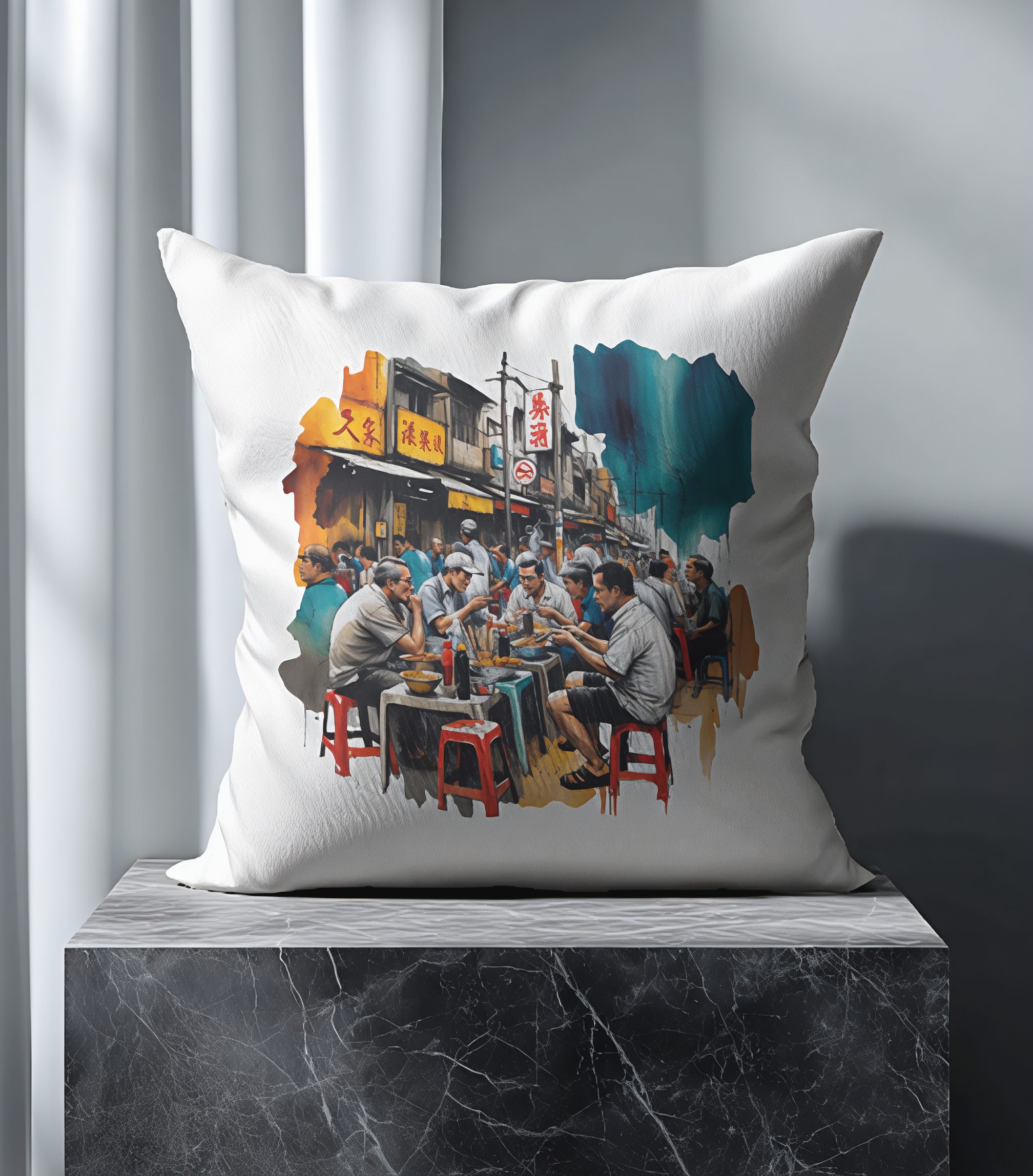 hawker hour ai art cushion